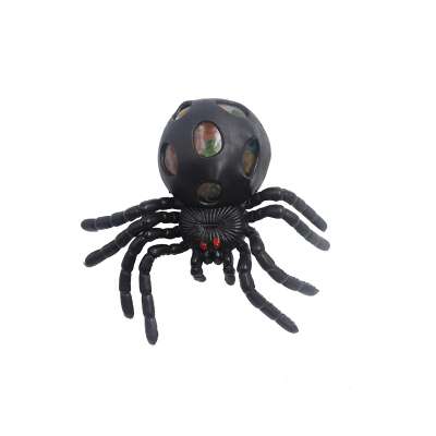 4 Color Assorted TPR Hand Wrist Stress Relief Scary Grape Ball Pop-out Spider Squeeze Toy For Halloween